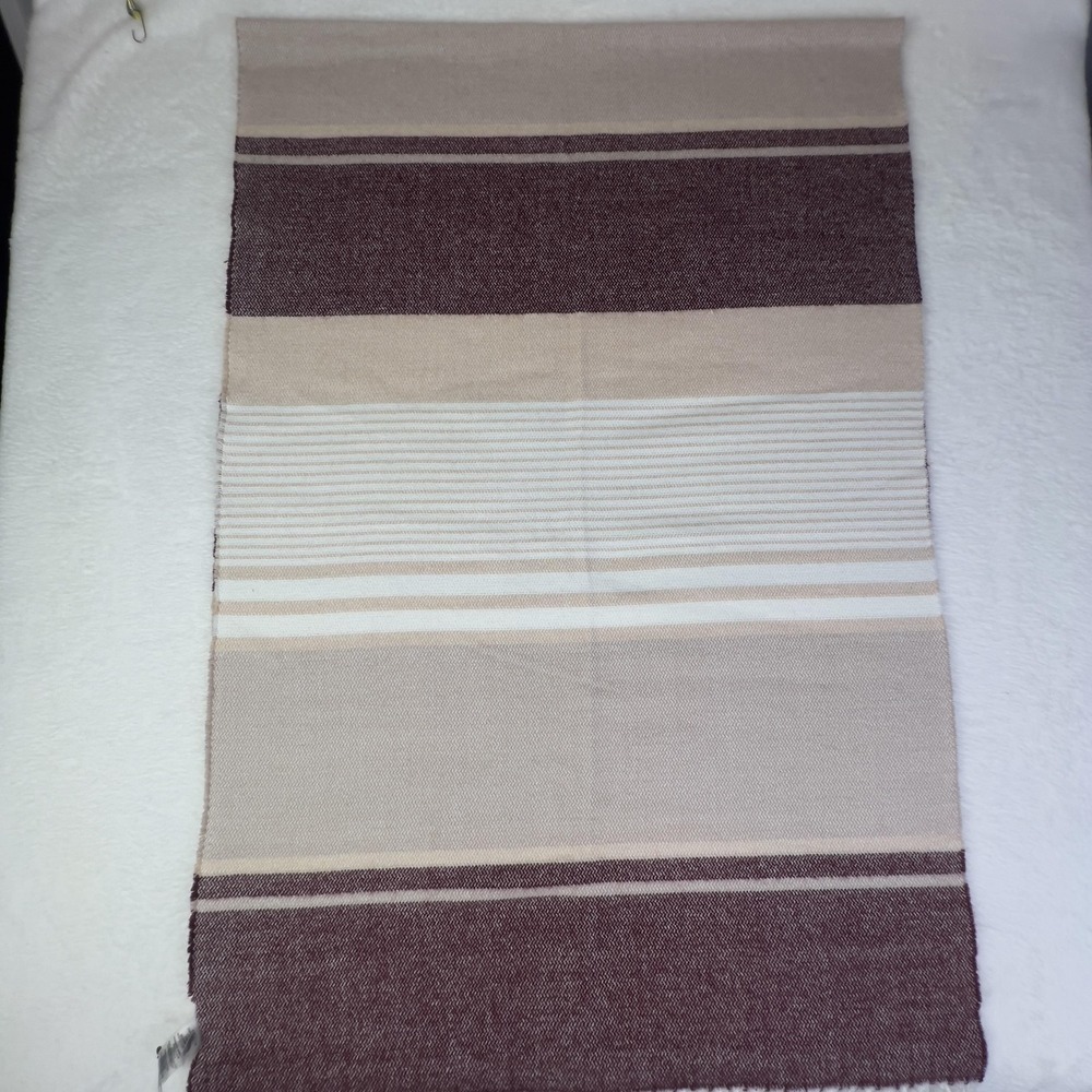 Calvin Klein Rectangle Scarf Womens‎ One Size Beige Burgundy Stripe Fringe
